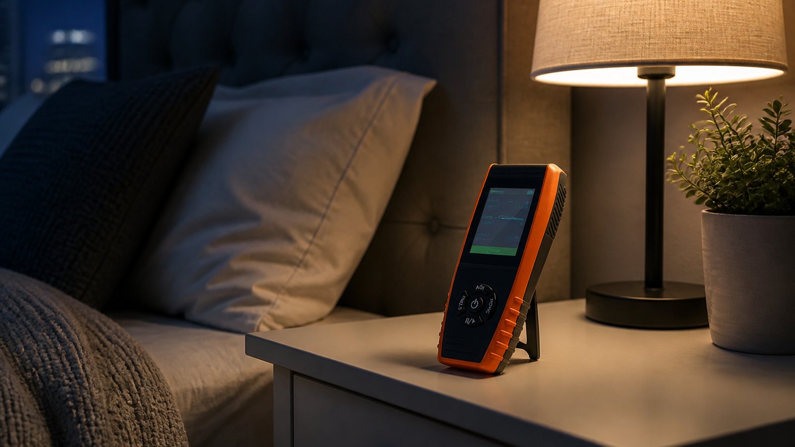 UK lifestyle photo for air quality monitor for bedroom overnight
