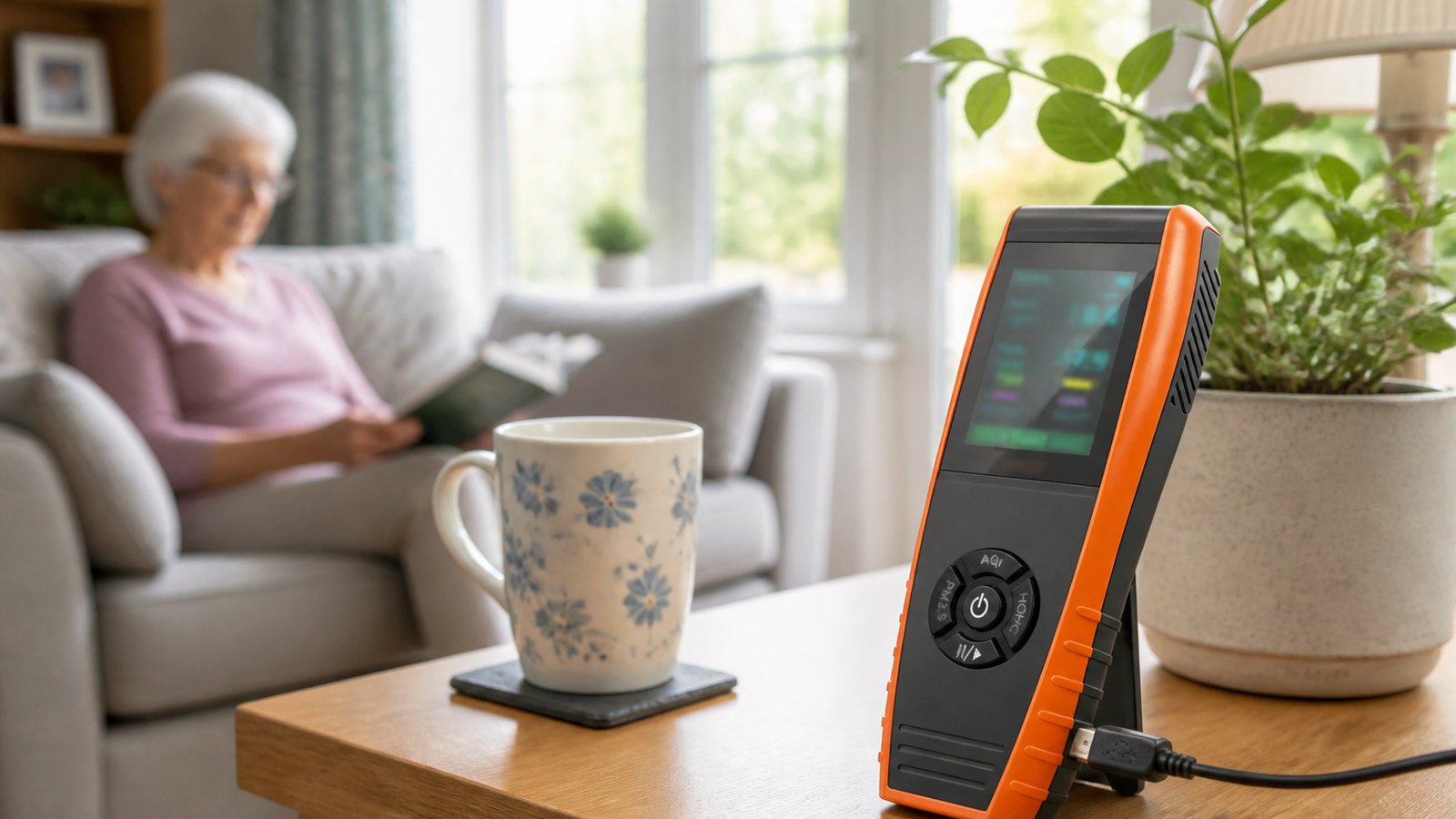 UK lifestyle photo for air quality monitor for elderly parents